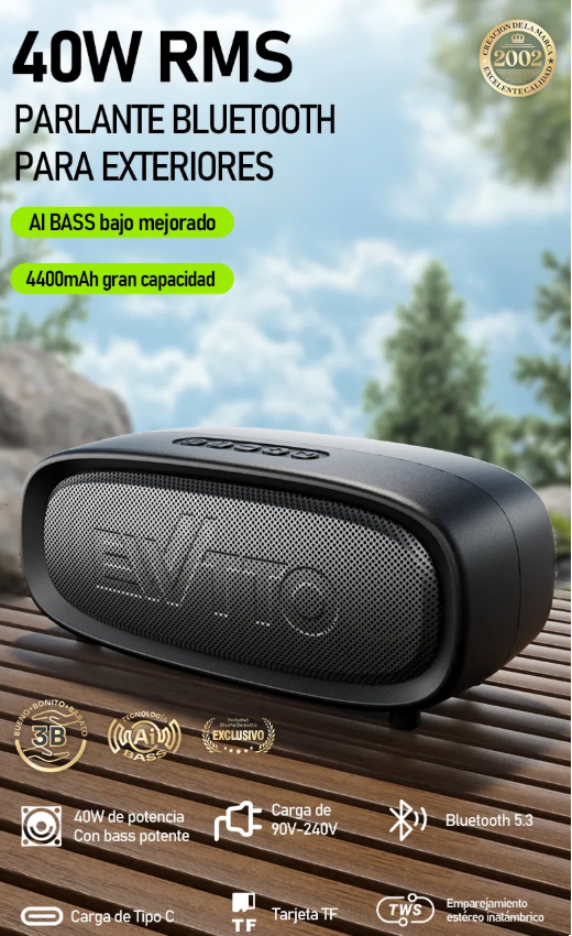 Parlante Ewtto con bajo profundos tws EW-P126B