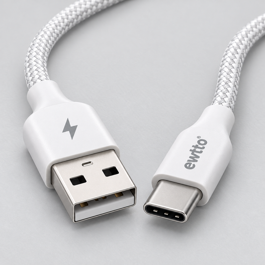 Cable Ewtto USB-A a USB-C trenzado 1 m · ET-E4593C — detalle de conectores