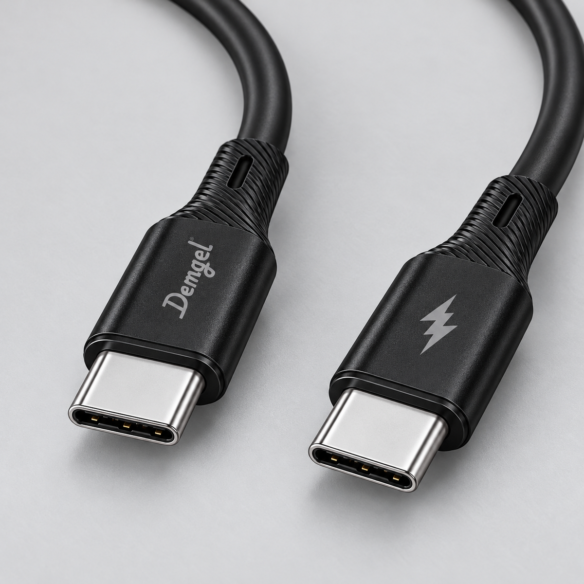 Cable Demgel USB-C a USB-C 65 W 1 m · D-E4012CC — detalle de conectores