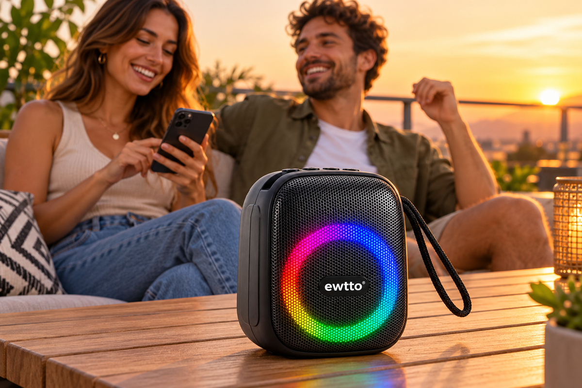 Parlante portátil Ewtto ET-P1383B 5 W con luces RGB — ejemplo de uso