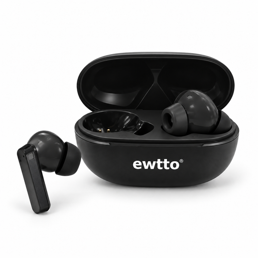 Audífonos Ewtto ET-A4017BW negros con estuche de carga