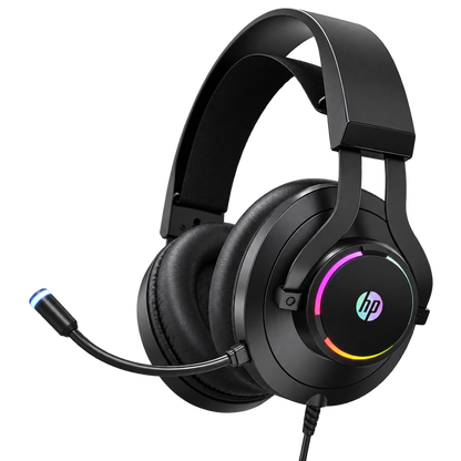 Audífonos HP H360 negros con RGB y micrófono, sin fondo