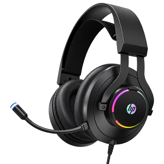 Audífonos HP H360 negros con RGB y micrófono, sin fondo